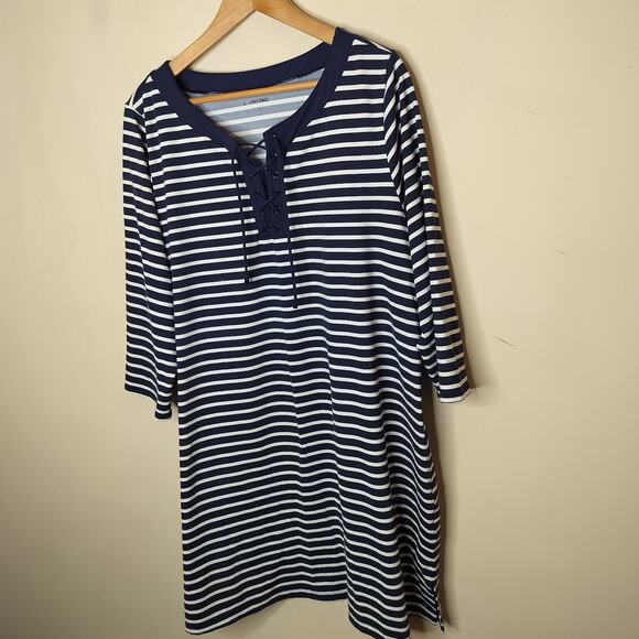 Land's End Swim Cover Up Dress Navy Stripe Stretch Swim Beach - Picture 3 of 8